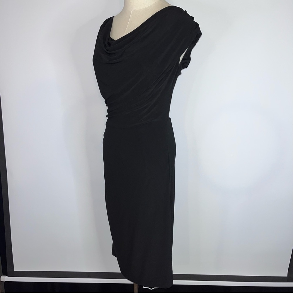 RONNI NICOLE Solid Black Cowl Neck Sheath Dress 6 LBD - Picture 6 of 11